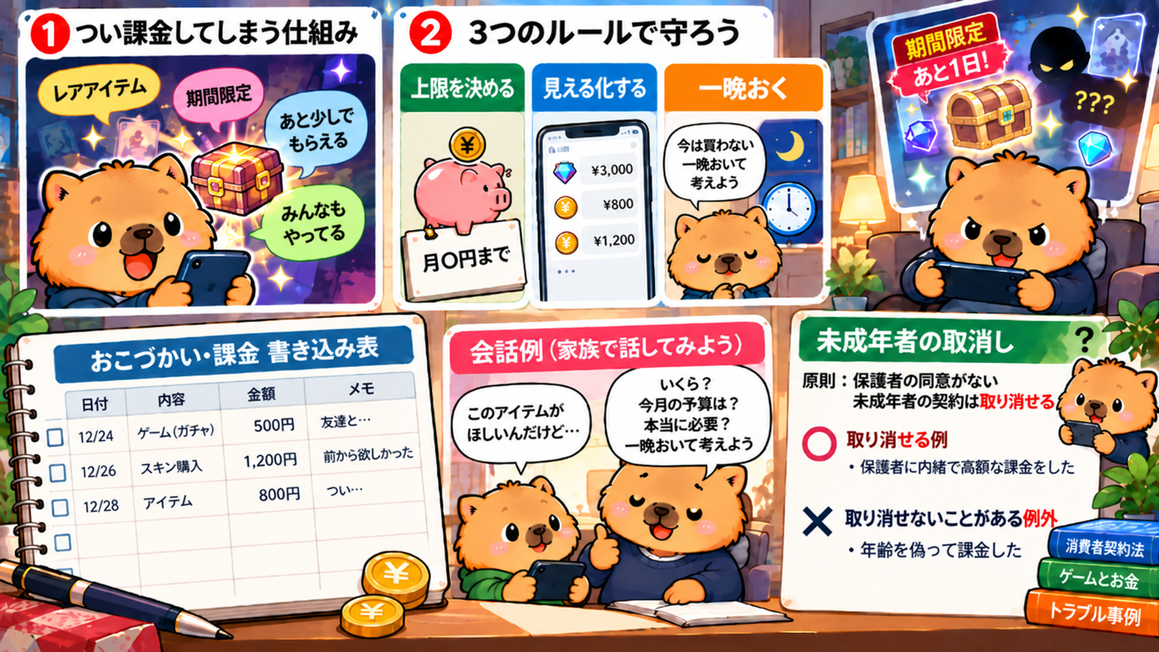子どものゲーム課金・ガチャのルールの決め方｜書き込み表つきのイメージ図