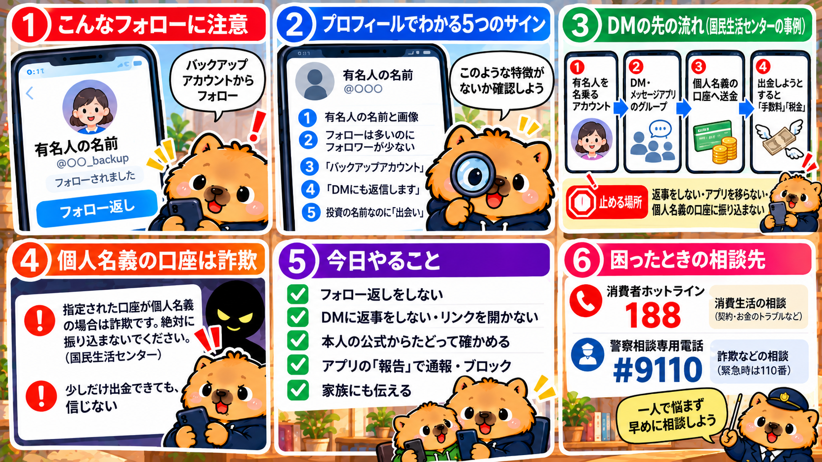 有名人のなりすましアカウント見分け方｜DMの前に5つのサインのイメージ図